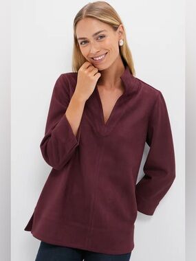 Tuckernuck Winetasting Suede Margot Stand Collar Blouse Split-Neck Tunic chic co
